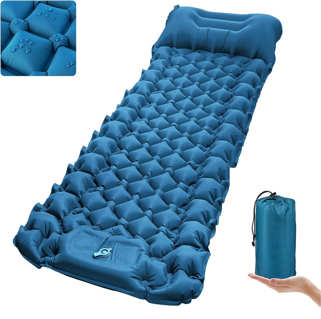 covacure Sleeping Pad for Camping - Ultralight Self-Inflating Camping Pad Mat with Built-in Foot Pump, Durable & Waterproof Camping Air Mattress for Hiking, Blue