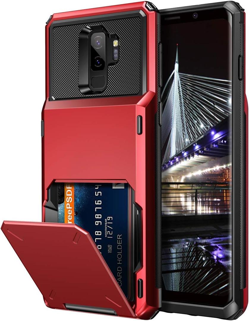 Vofolen Case for Galaxy S9 Plus Case Wallet 4-Slot Pocket Credit Card ID Holder Scratch Resistant Dual Layer Protective Bumper Rugged Rubber Armor Hard Shell Cover for Samsung Galaxy S9 Plus Red