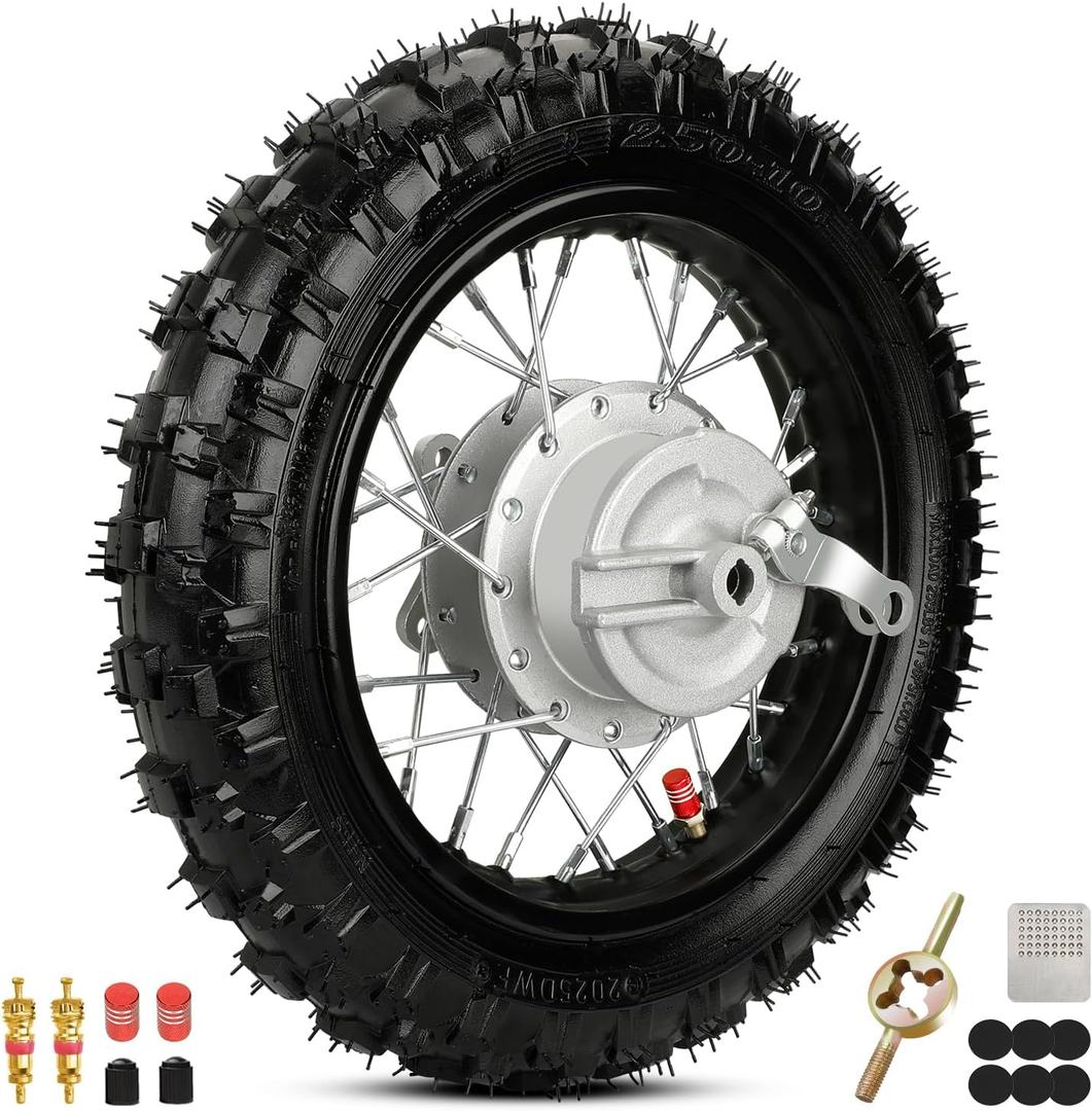 2.50-10 Dirt Bike Rear Wheel Drum Brake Assembly Compatible with CRF50 XR50 TTR50 SSR Taotao Apollo, 2.5-10 2.50x10 Tire & Rim for 50cc 70cc 90cc 110cc Pit Bike Off Road Motorcycle Parts