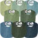 Muslin Baby Bibs for Unisex Boys Girls, Cotton Drool Bibs, Adjustable Newborn Bibs for Drooling and Teething (8 Pack-green)