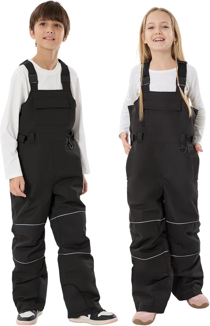 GSOU SNOW Kids Snow Bibs Boys Girls Ski Bib Snowboard Pants Insulated Waterproof Winter Overalls (Small, Black)