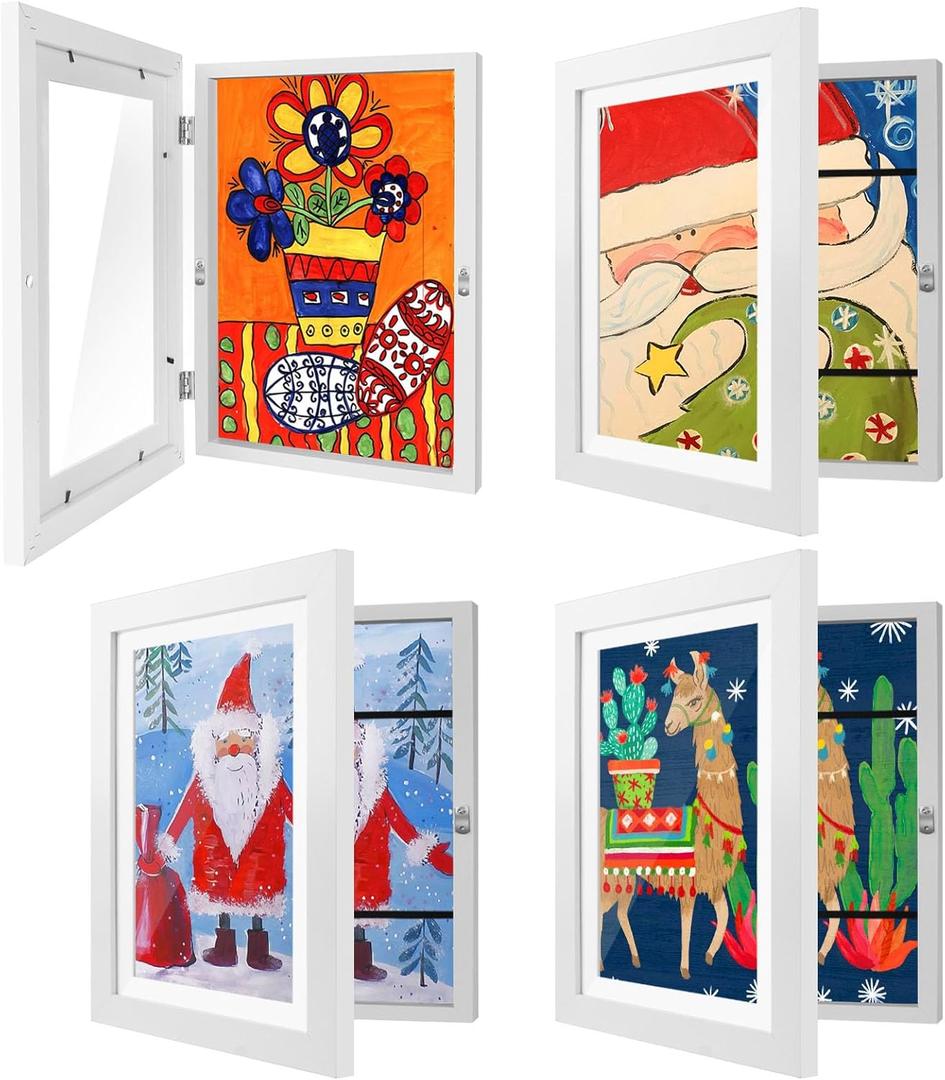 4 Pack Kids Artwork Frames Changeable 8.5 x 11 Inch Children Art Projects Kids Art Frames Front Opening Picture Display Frame, White