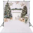 Avezano Christmas Photography Backdrop for Children Kids Portrait Phootshoot Indoor White Fireplace Wood Floor Xmas Background for Photo Studio Props (6x8ft)
