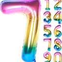 40 Inch Rainbow Digit Helium Foil Birthday Party Balloons (Dark Rainbow 7)