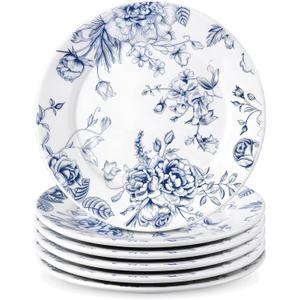 Honeydak 6 Pcs 6 Inch Blue Floral Flower Ceramic Plates Blue and White Porcelain Salad Serving Plate Vintage Dinner Appetizer Dessert Dishes Tableware for Wedding Birthday Tea Party Table Supplies