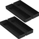 Teling Large Rectangular Desk Organizer Set, Half Accessory Tray, Plastic Tabletop Organizer for Office, Home, or Study, Dimensions: 9.45 x 2.95 x 1.38 Inches(4 Pcs,Black)