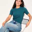 BAMBOO COOL Women's Seamless Tight T-Shirts Slim Fit Basic Ribbed Tees Short Sleeve Crew Neck Top (M)