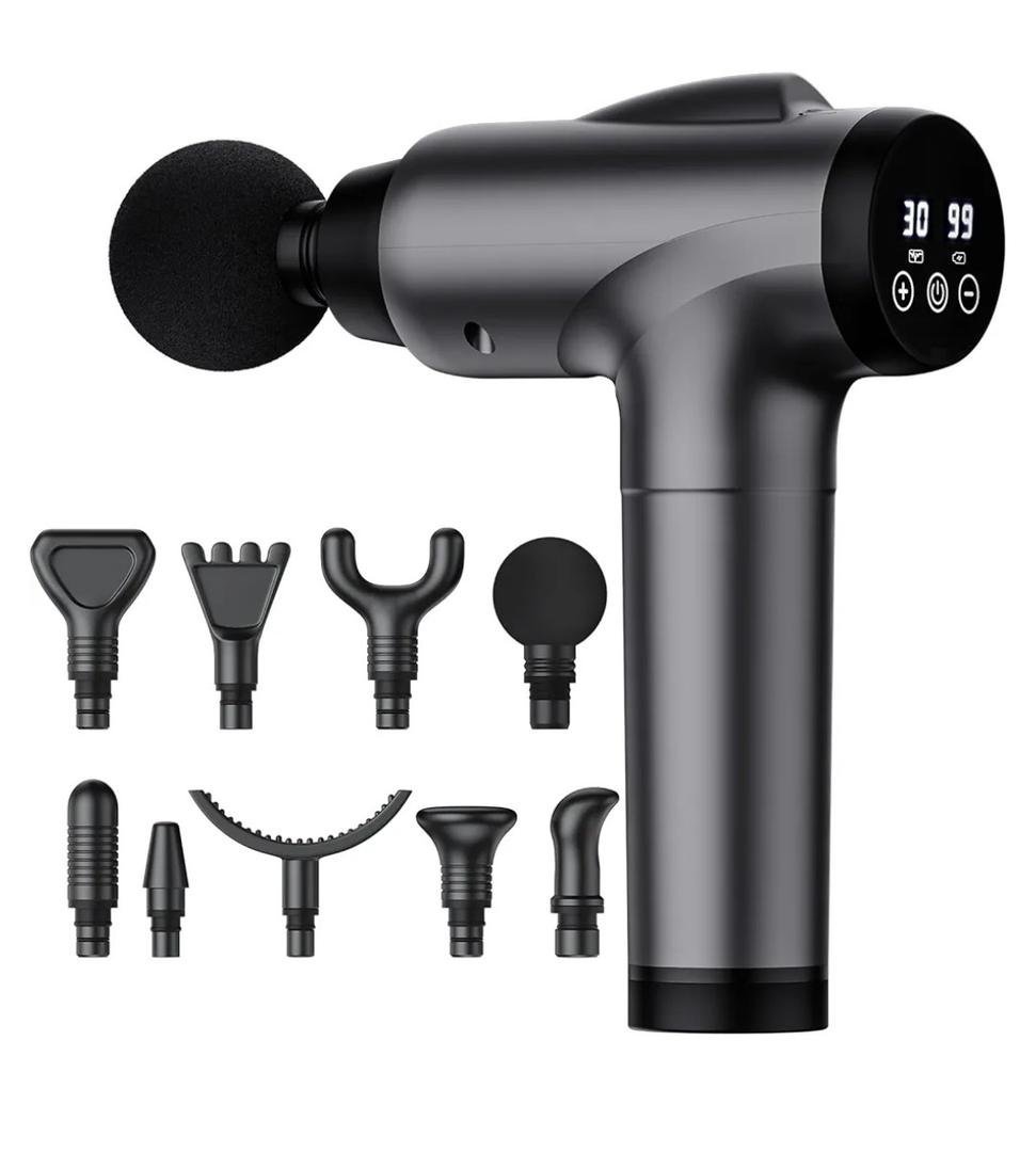 Massage Gun Deep Tissue, Handheld Electric Muscle Massager, High Intensity Percussion Massage Device for Pain Relief with 9 Attachments & 30 Speed(Grey)