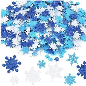 Glitter Snowflake Shapes Foam Stickers 600 Pieces/Bag, Self-Adhesive Snowflake Stickers Decals for Christmas Decoration, DIY Craft Projects, Assorted Colors and Sizes