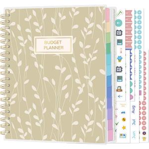 SUNEE Budget Planner - Deluxe Monthly Budget Book with 12-Pockets for Bill Organizer, Undated 12 Month Expense Tracker Notebook & Account Book B5 Size (8" x 10") to Manage Your Finance Planner, Vine