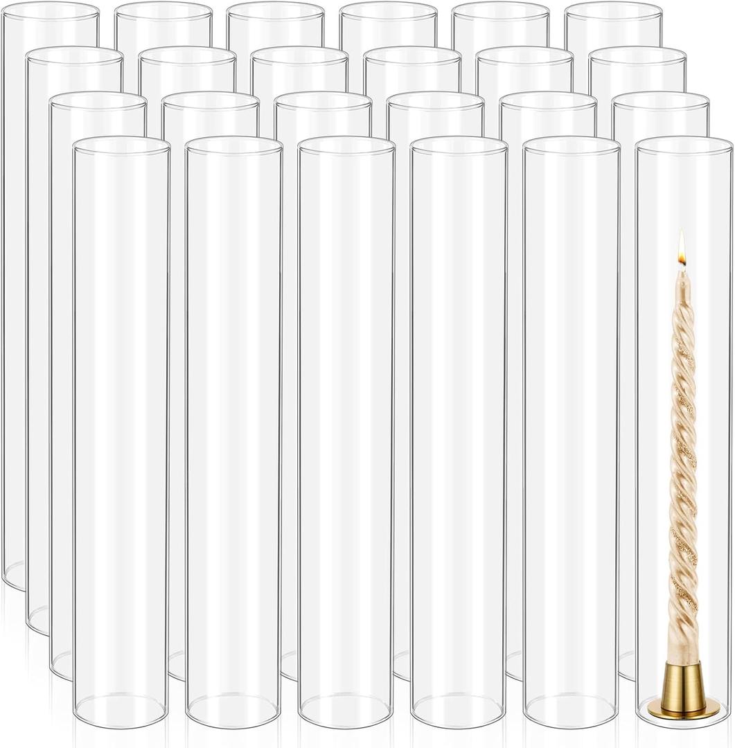 24 Pcs Hurricane Candle Holder Sleeve, H:14" D:2.5" Bottomless Glass Cylinder Candleholder Tall Clear Glass Cylinder Open Both Ends, Chimney Tube Cover, Open Ended Candle Shade