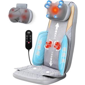 Shiatsu Neck and Back Massager with Heat,4D Kneading Back Massager for Pain Relief Deep Tissue,Back Massage for Chair,Dual-Neck Design,Adjustable Height,Gifts for Men Women Parents