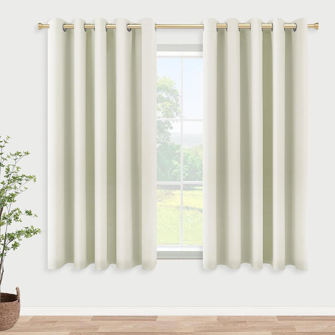 KOUFALL Small Window Curtains 45 Inch Length for Kitchen,2 Panels Set Blackout Grommet Short Room Darkening Shades Blinds for Bedroom Windows Nursery,60 Wide,Cream Off White Ivory Beige, 60"W x 45"L (Pack of 2), Cream Beige