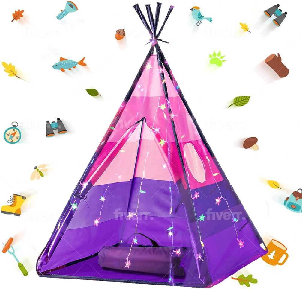 LimitlessFunN Teepee Kids Play Tent | Includes Star Lights & Carrying Case |, Children Indoor Playhouse for Girls, Toddlers, 42" D x 42" W x 60" H (Pink)