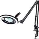10X Magnifying Glass with Light, KIRKAS 2,200 Lumens LED Magnifying Lamp with Clamp, Stepless Dimmable Real Glass Lens Magnifier, Adjustable Arm Workbench Light for Close Work Hobby Repair - Black