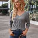 Arach&Cloz Women's Soft V Neck Long Sleeve Fall Casual Regular Fit Sweater Tops (Gray, S)