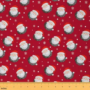 jejeloiu Christmas Fabric by The Yard Cartoon Santa Claus Upholstery Fabric Snowflake Waterproof Indoor Outdoor Decor for DIY Sewing Craft Projects Xmas Decorations 1 Yard (Red)