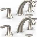 Bathroom Sink Faucet, Faucet for Bathroom Sink, Widespread Brushed Nickel Bathroom Faucet 3 Hole with Stainless Steel Pop Up Drain and cUPC Lead-Free Hose - (Brushed Nickel 2 Packs), 8 inch