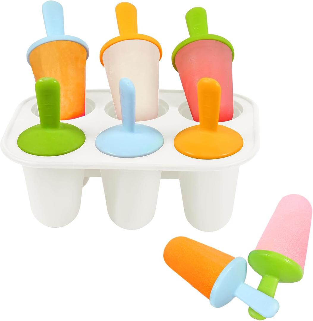Miaowoof Silicone Popsicles Molds for Toddlers, 6-Cavity Non-BPA Premium Silicone Small Popsicle Molds, Ice Pop Mold with 6 Colorful Reusable Sticks for Kids (White)