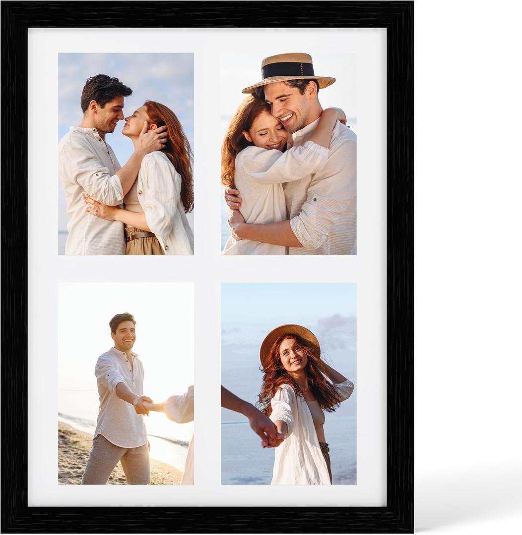 YESKAY 12x16 Picture Frame - 12 x 16 Photo Frame Made of Solid Oak Wood and Real Glass,Display Picture 4 Opening 5x7 with Mat or 12x16 Without Mat for Wall Mounting(Color Black)