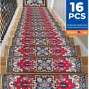 Non-Slip Stair Tread Set for Wood Steps 16PCS - 15PCS 8"X 30" + 1PCS 30"X 30" Washable Stain Resistant Stair Carpet, Indoor Safety Stair Mat for Elderly, Dogs & Pets