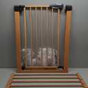 Mom's Choice Award Winner-BABELIO 26-40" Metal Baby Gate with Wood Pattern, PressGuard C5 Easy Install Pressure Mounted Dog Gate for Stairs and Doorways, with Wall Protectors and Extension Kits