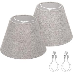 Lamp Shades for Table Lamps, Gray Lamp Shades Set of 2, 5.5" Top x 10" Bottom x 6.6" High, Natural Linen Lamp Shades for Floor Lamps Bedside Lamps, Spider, Bulb Clip Adapters Included
