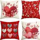 AVOIN colorlife Valentine's Day Love Heart Red Throw Pillow Covers, 18 x 18 Inch Flowers Leaves Anniversary Wedding Cushion Case Decoration for Sofa Couch Set of 4