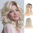 Ombre Blonde Wavy Wigs for Women Shoulder Length Side Part Blonde Synthetic Party Wig