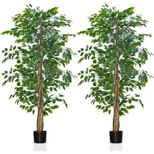 6ft Artificial Ficus Trees in Pot Pack of 2 Lifelike Silk Leaves Natural Wood Trunk, Faux Plants Potted Indoor Outdoor Home Decor, Fake Floor Tree for Wedding, Home, Office, Living Room