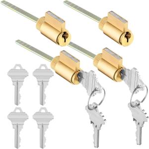 JaGely 4 Pcs Lock Cylinder 1.25 Inch Lock Replacement Parts Brass Door Cylinder with Hardened Break Away Tailpiece Brass Key with 8 Different Keys