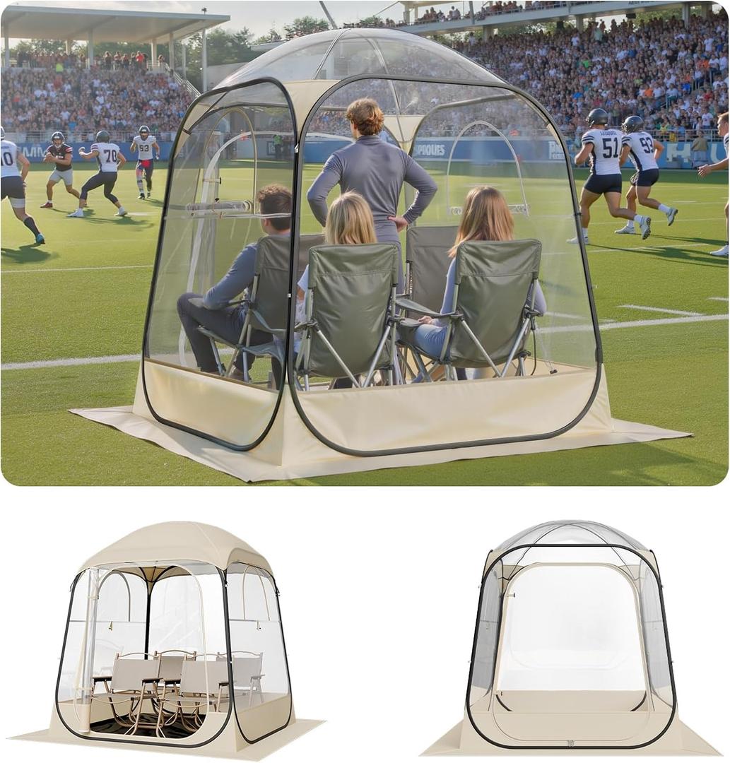 VEVOR Pop up Sports Tent, 8 Sizes Optional Clear Bubble Tent for 1-6 Person, Waterproof Outdoor Pod with Floor Mat & Top Cover, Garden Igloo Dome Tents Camping Shelter for Sports Watching 246x246x190 Brown 
