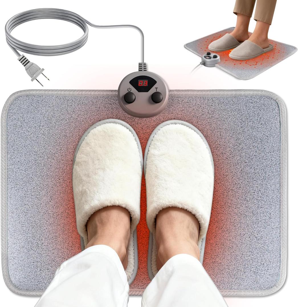 Foot Warmer, Heated Foot Mat Under Desk, 5 Temperature Settings & 7 Timer Settings, Auto Shut-Off & Fast Heating, Heated Foot Pad for Home & Office Use (Grey)