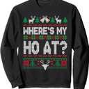 Where My Ho's At Ho Matching Couple Christmas Ugly Sweater Sweatshirt (Small)