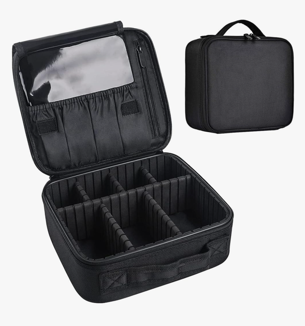 Travel Makeup Case, Cosmetic Train Case Organizer Portable Artist Storage Makeup Bag with Adjustable Dividers for Cosmetics Makeup Brushes Toiletry Jewelry Digital Accessories - Black