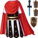 Child Medieval Roman Warrior Knight Renaissance Performance Costume with Accessories (4-5Years(120cm), White)