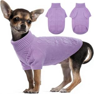 LETSQK Dog Knitting Sweater,Pet Warm Winter Coat,Thickening Turtleneck Small Medium Doggy Sweatshirt Soft Classic Knitwear in Cold Weather,Pullover Sweater for Puppy,S Purple