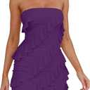 HOCILLE Women's Sexy Strapless Tube Top Bodycon Sleeveless Ruffle Mini Party Dress (Dark Purple), X-Small