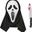 Geamiki Scary Halloween Costume Prop Ghost Mask with Plastic Knife, Horror Cosplay Accessory for Adults and Kids