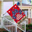 Welcome Dog Paw Dots Stripes Stars America 4th of July Memorial Day Independence Day House Flag 28X40 Inch Vertical Double Sided for Outside Yard Outdoor Farmhouse Holiday Decoration