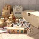 98PCS Baby Shower Games Sign Kit, Baby Shower blocks to decorate - 60 blank wooden blocks(1.5 inches each),36 markers ,a baby shower sign and wooden Storage Box,fun party favors