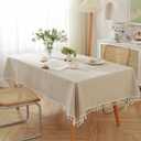 meioro Striped Tablecloth Rectangle Tablecloths Cotton Blend Table Cloth Washable Tabletop Decorative Fabric Table Cover for Kitchen Dinning (Beige, 60 x 102 Inch)