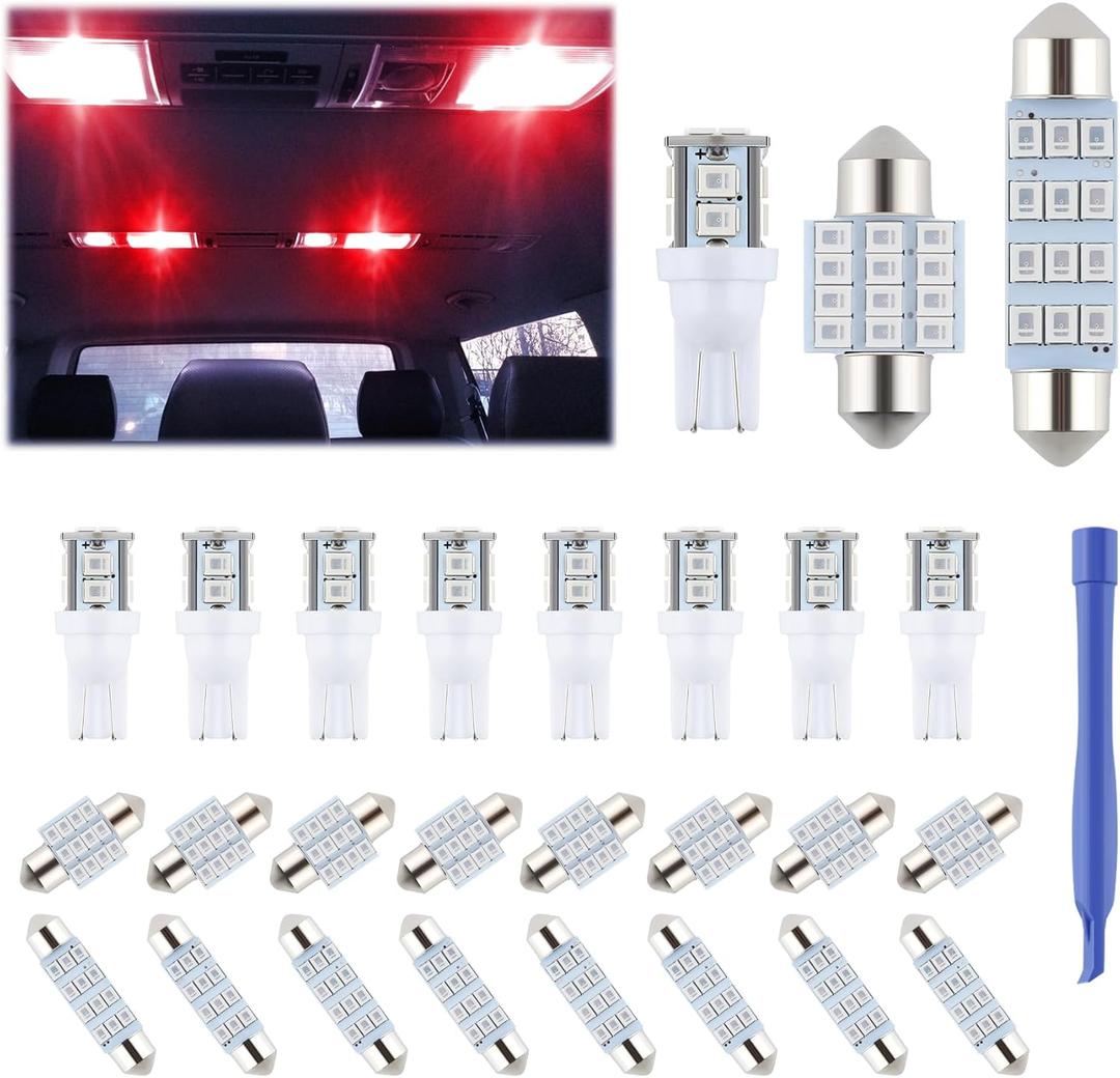 24 Pieces Dome Light LED Car Interior Bulb Kit Set 194 T10 DE3175 578 31mm 42mm Bulbs Interior Replacement Lights for Car Map License Plate Door Side Marker Cornering Trunk Light - White