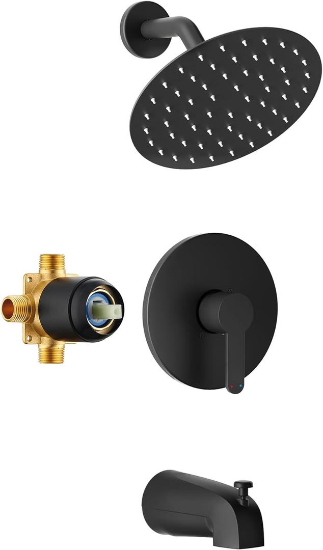 Tub Shower Faucet, Matte Black Shower Faucet Set with 8-Inch All-Metal Rainfall Showerhead and Bathtub Spout, Single-Handle Tub Shower-Trim Kit Included Valve, Matte Black