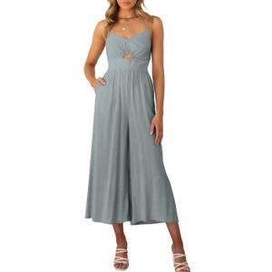 ANRABESS Womens Jumpsuit Summer Beach Vacation Romper 2025 V Neck Sleevelsee Spaghetti Strap Cutout Linen Wide Leg Clothes grey Large 