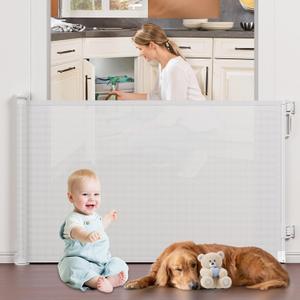 PRObebi Retractable Baby & Dog Gate - Extra Wide (72" W x 34" H), Ideal for Stairs, Hallways, Doorways, Deck & Porch, White 