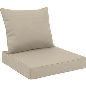 Favoyard Outdoor Seat Cushion Set 22 x 24 Inch Waterproof & Fade Resistant Patio Furniture Cushions with Removable Cover Deep Seat & Back Cushion with Tie Straps for Chair Sofa Couch (Beige)