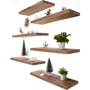 Light Wood Floating Shelves for Wall Rustic Wall Shelf for Bedroom Living Room Set of 6