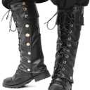  Pirate Boot Covers with Studs Medieval Renaissance PU Leather Halloween Costume Boots Tops Men
