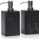 2Pcs 15Oz Black Marble Style Resin Soap Dispenser Set, Refillable Hand Soap Dispenser for Bathroom Countertop & Kitchen Home Decor- Black